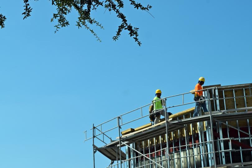 Scaffolding erected on a construction site