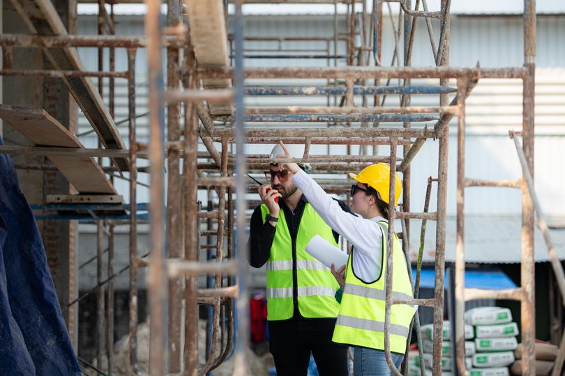 Scaffolding erected on a construction site