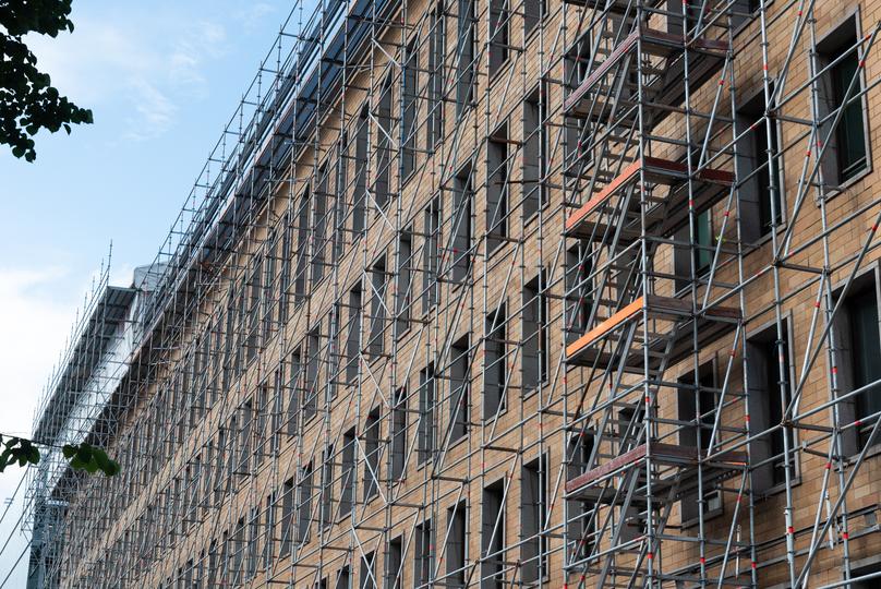 Commercial scaffolding on a high-rise building